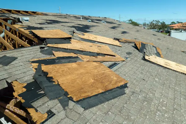 Damaged roof after storm