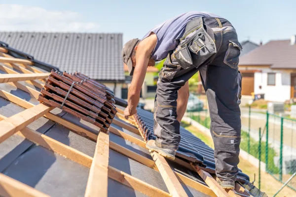 wooden roof structure on a new building