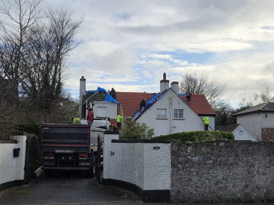 Skyguard crew and crane lift on a full re-roof in Dublin